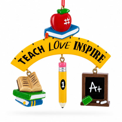 Teach Love Inspire Teacher's Apple and Pencil Resin Christmas Ornament