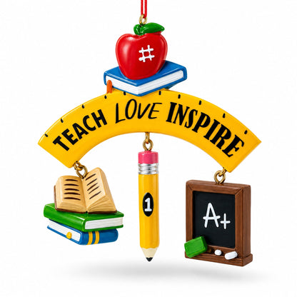 Teach Love Inspire Teacher's Apple and Pencil Resin Christmas Ornament