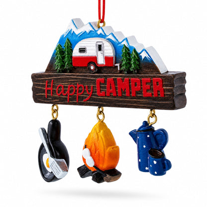 Happy Camper with Campfire and Cookware Resin Christmas Ornament