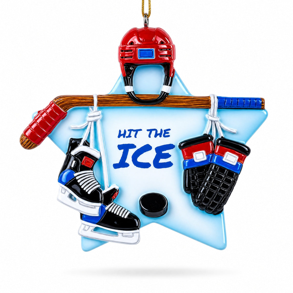 Hit the Ice Hockey Gear with Helmet and Stick Resin Christmas Ornament