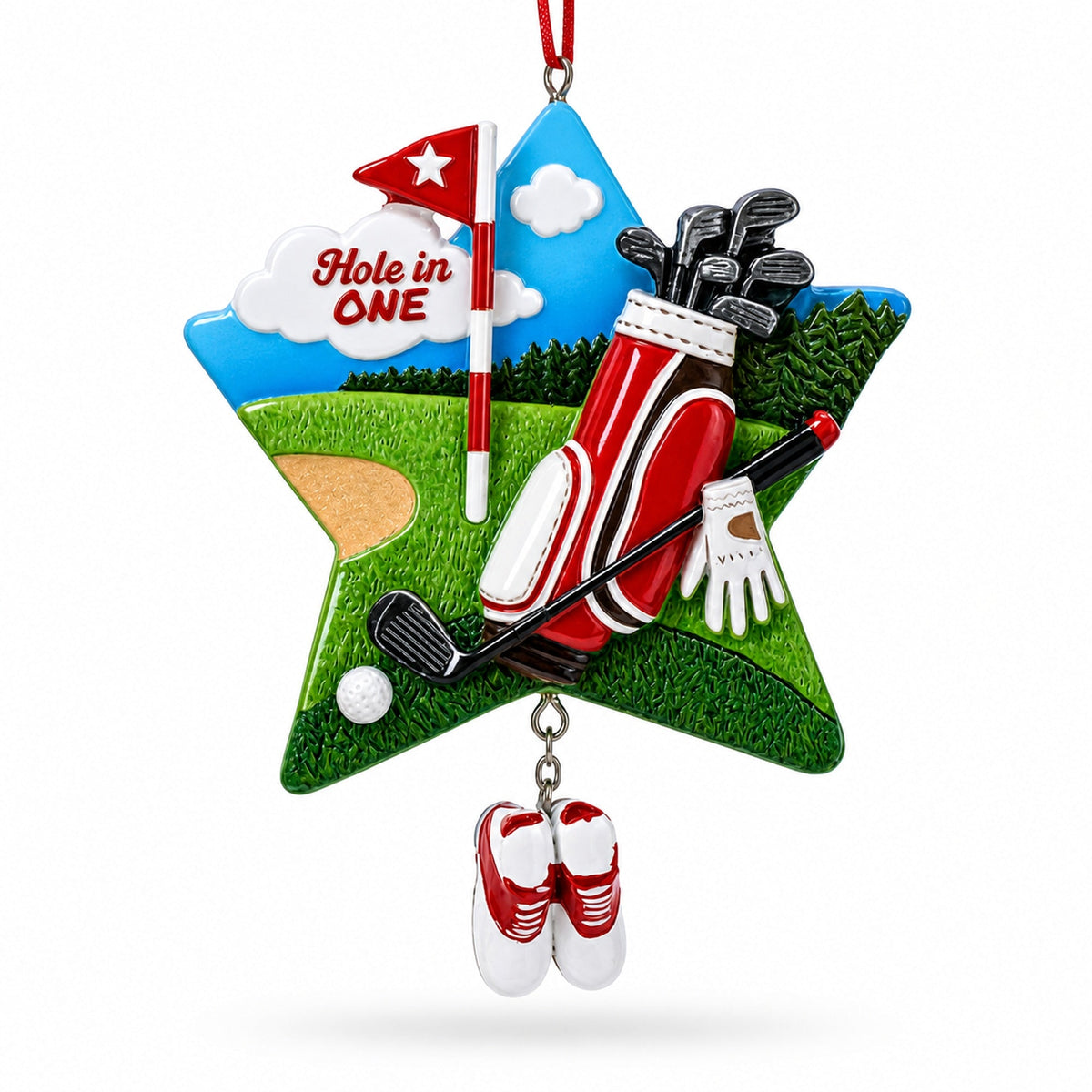 Hole in One Golf Bag with Flag and Shoes Resin Christmas Ornament
