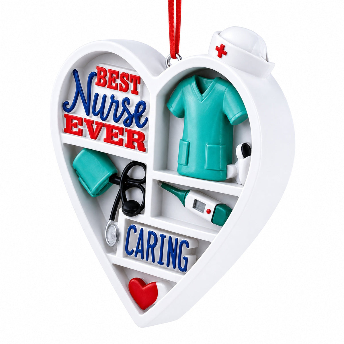 Best Nurse Ever Heart with Medical Tools Resin Christmas Ornament