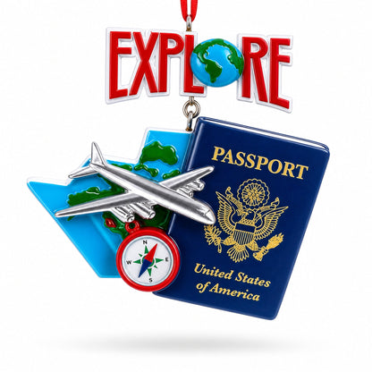 Passport with Airplane and Compass Resin Christmas Ornament