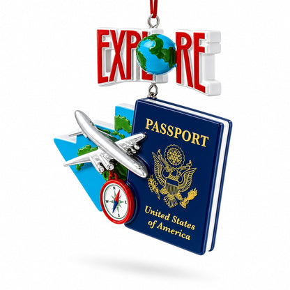 Passport with Airplane and Compass Resin Christmas Ornament