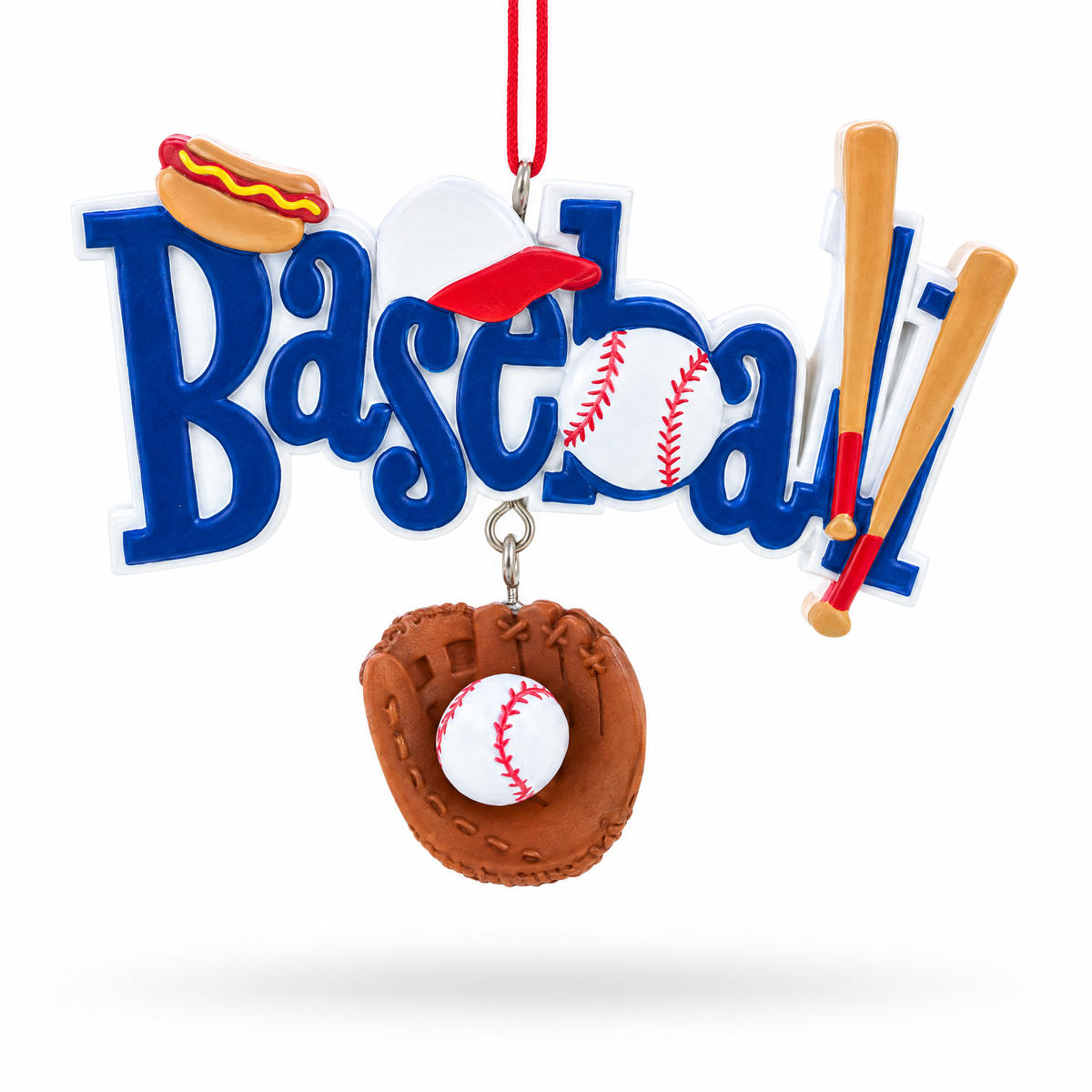 Baseball Glove and Bat Resin Christmas Ornament