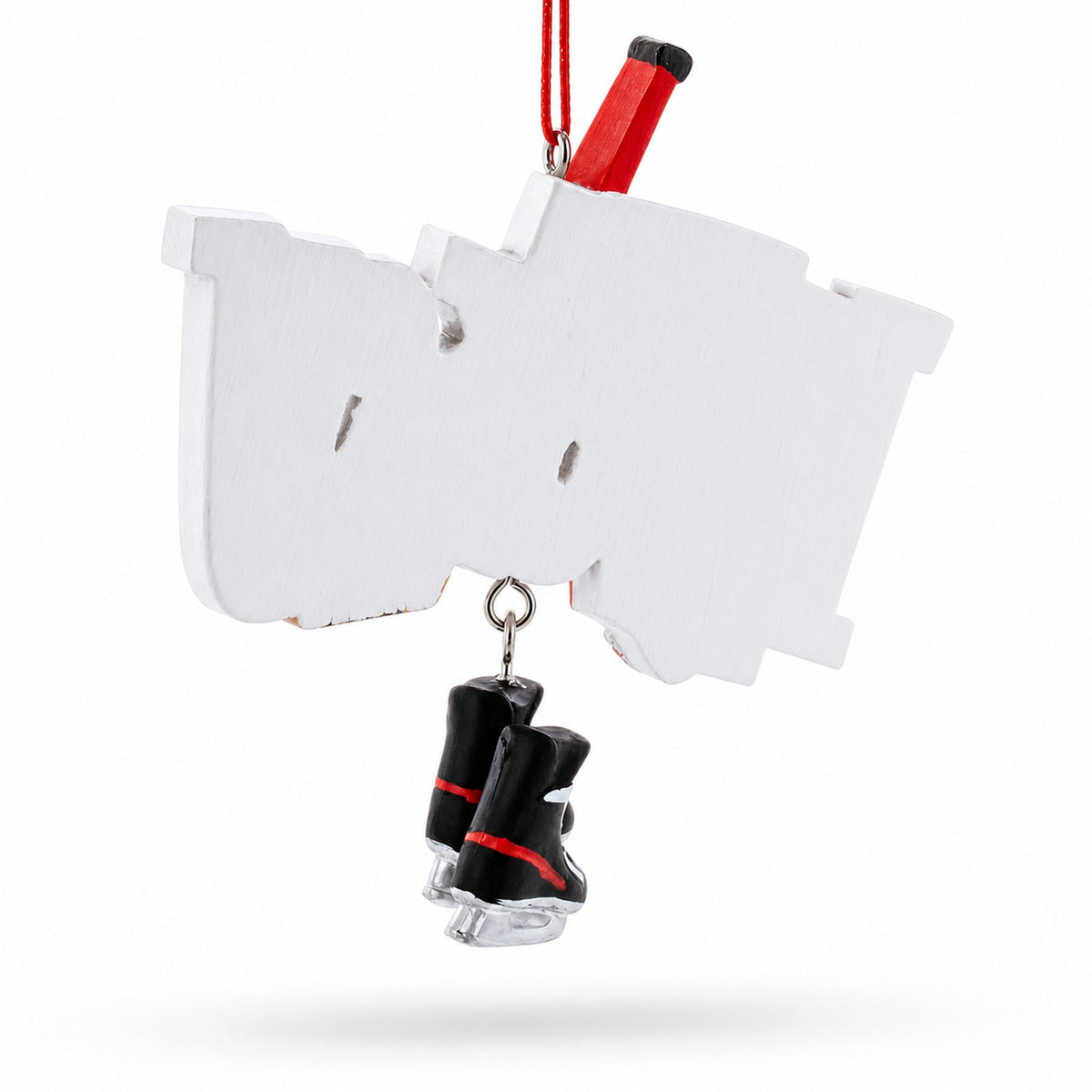 Hockey Word Art with Skates and Stick Resin Christmas Ornament