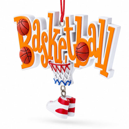 Basketball Word with Shoe and Hoop Resin Christmas Ornament