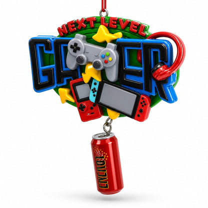 Next Level Gamer with Energy Drink Resin Christmas Ornament