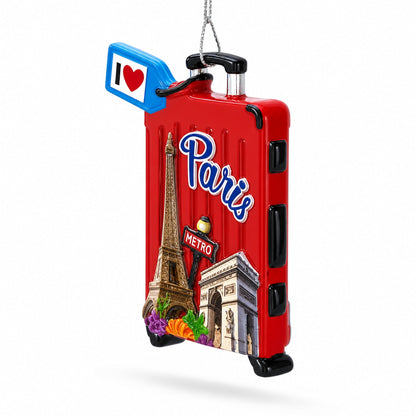 Paris Suitcase Travel Theme Resin Christmas Ornament