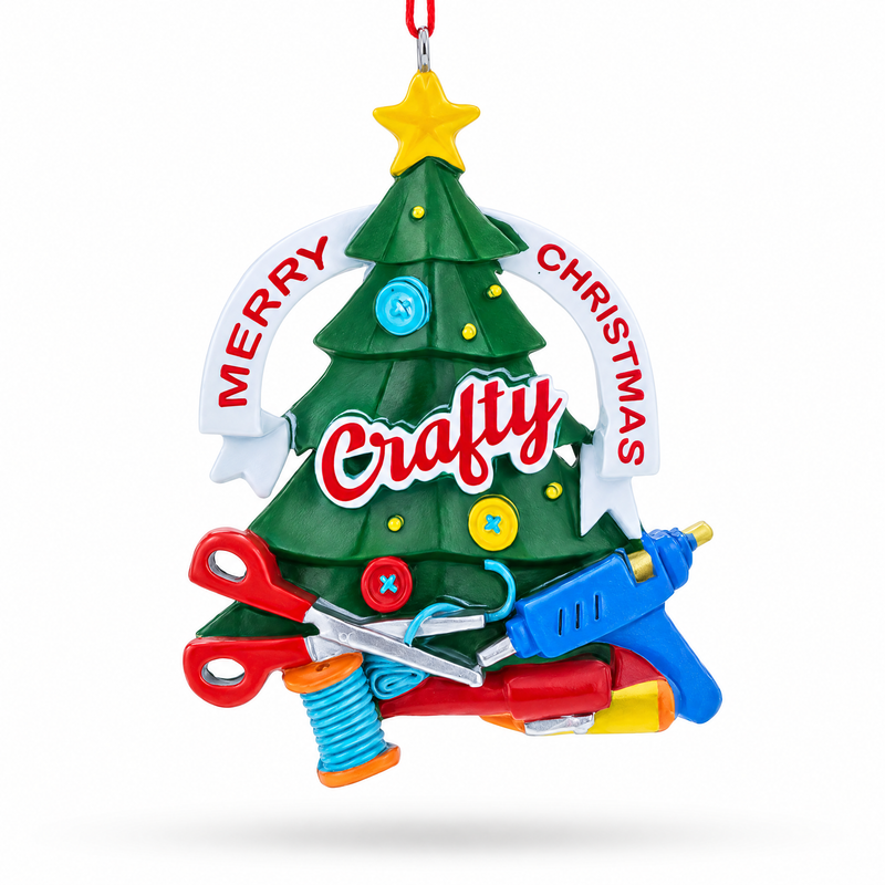 Crafty Tree with Scissors and Glue Gun Resin Christmas Ornament