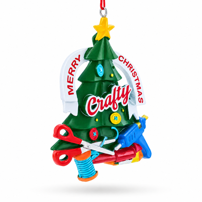 Crafty Tree with Scissors and Glue Gun Resin Christmas Ornament