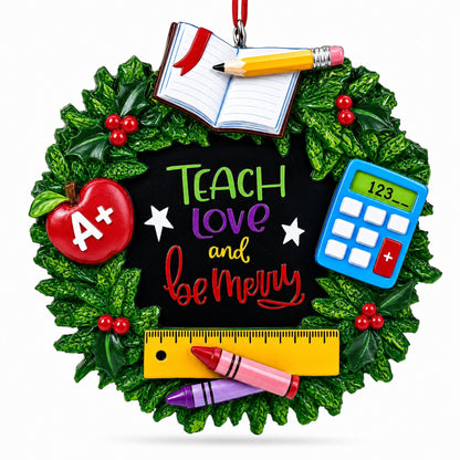 A+ Teacher Wreath Resin Christmas Ornament