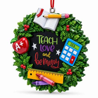 A+ Teacher Wreath Resin Christmas Ornament