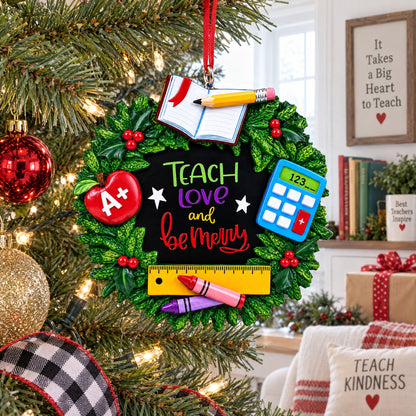 A+ Teacher Wreath Resin Christmas Ornament