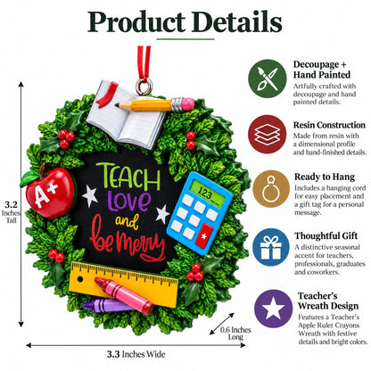 A+ Teacher Wreath Resin Christmas Ornament