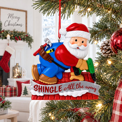 Santa Handyman Roofer Shingle All The Way Resin Christmas Ornament