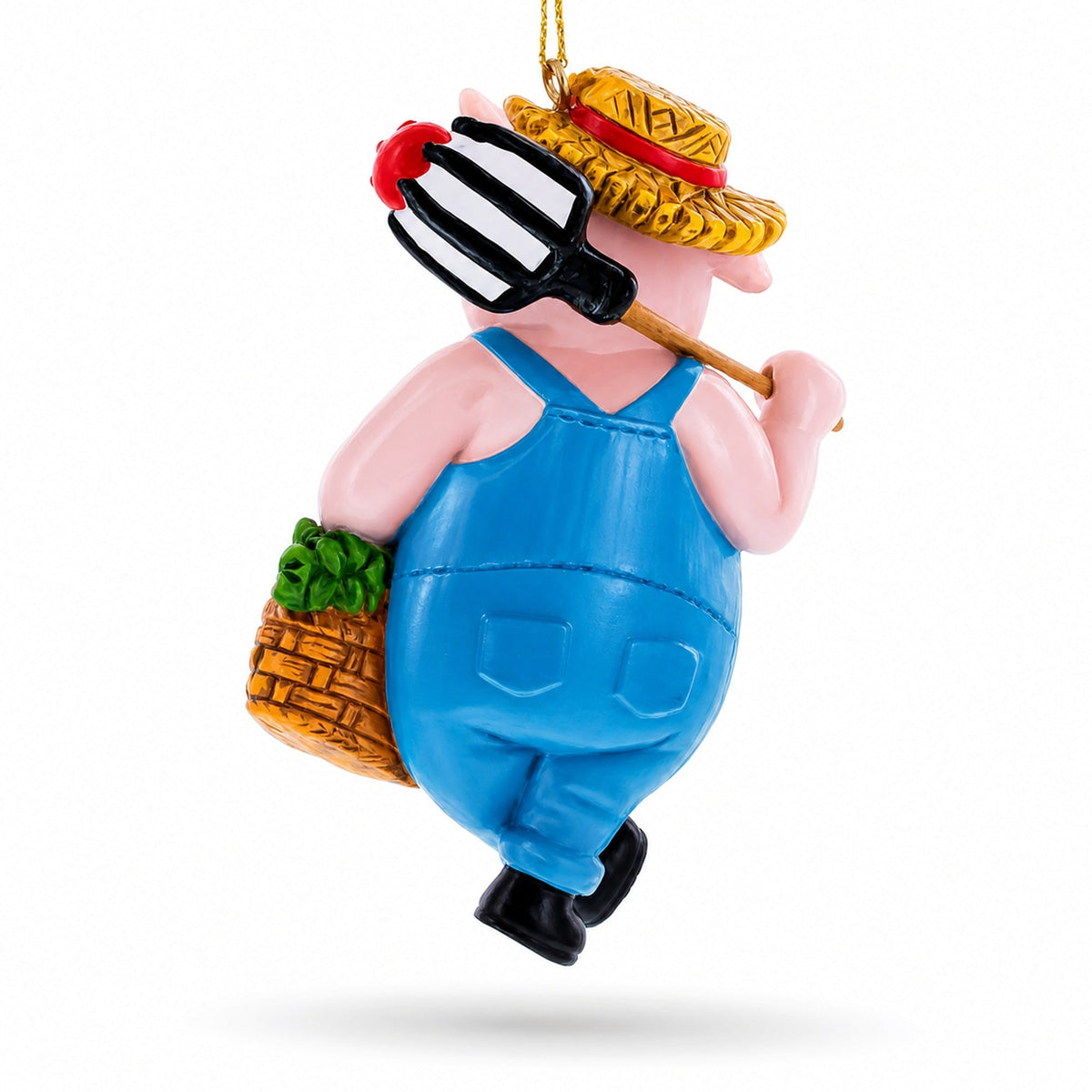 Farmer Pig with Veggie Basket Resin Christmas Ornament