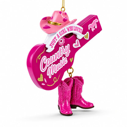 Pink Cowgirl Hat Country Music Guitar with Boots Resin Christmas Ornament