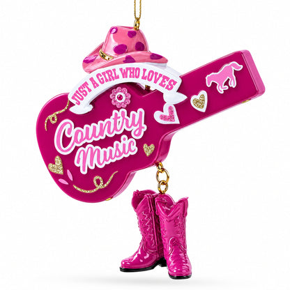 Pink Cowgirl Hat Country Music Guitar with Boots Resin Christmas Ornament
