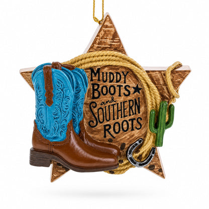Western Muddy Boots Southern Roots Star Resin Christmas Ornament