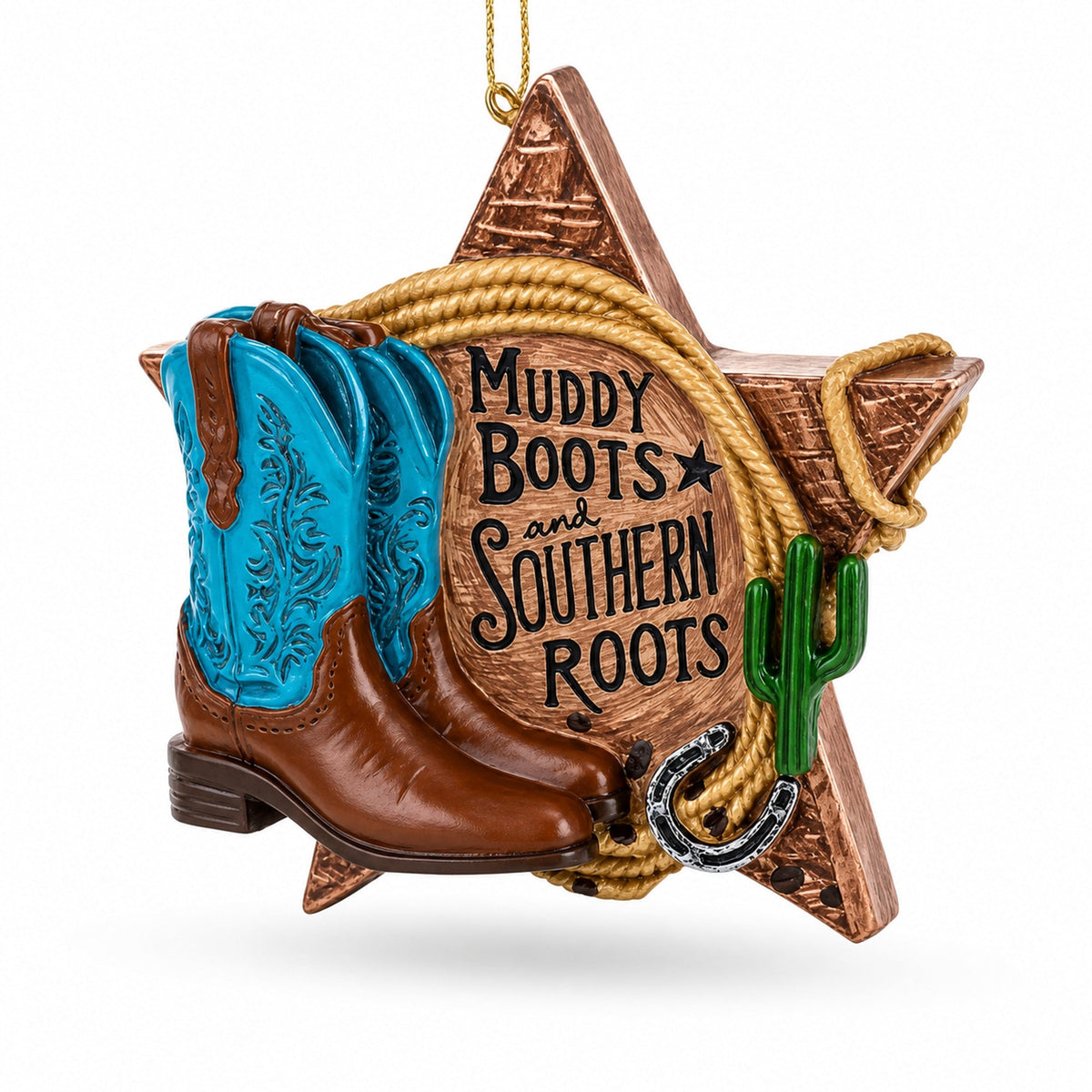 Western Muddy Boots Southern Roots Star Resin Christmas Ornament