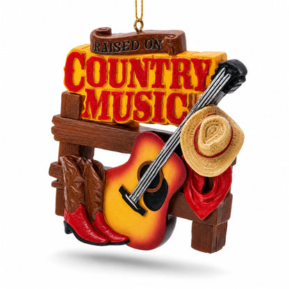 Raised on Country Music Fan Guitar Hat Boots Resin Christmas Ornament