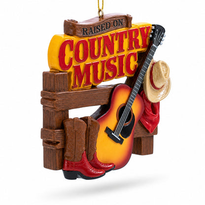Raised on Country Music Fan Guitar Hat Boots Resin Christmas Ornament