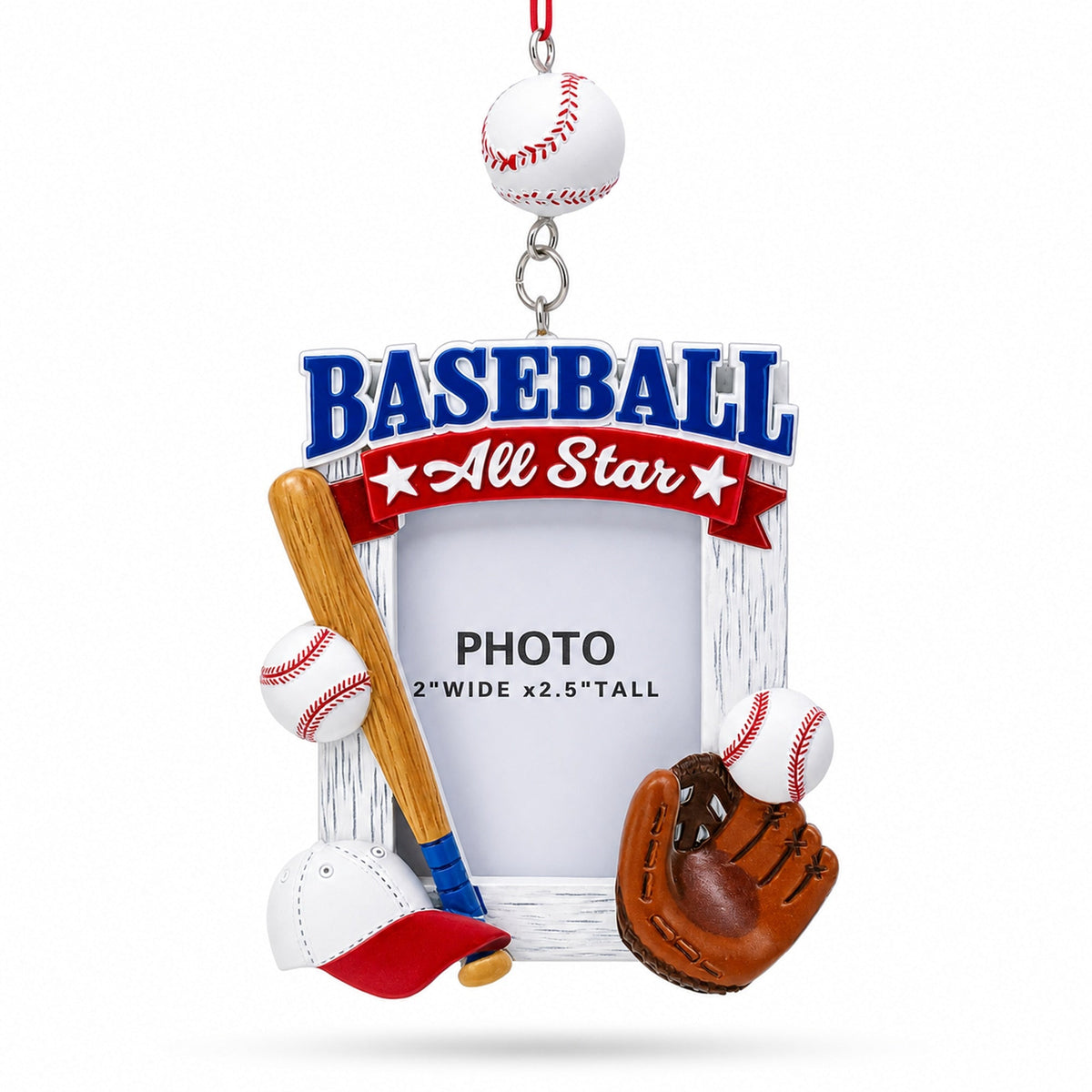 Baseball All Star Sports Photo Frame Resin Christmas Ornament