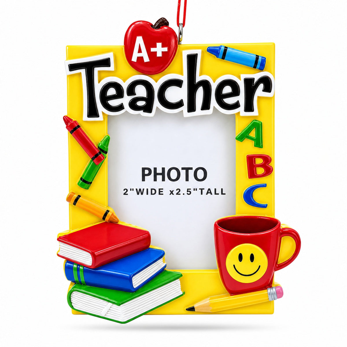 A+ Teacher Books and Apple Picture Frame Resin Christmas Ornament