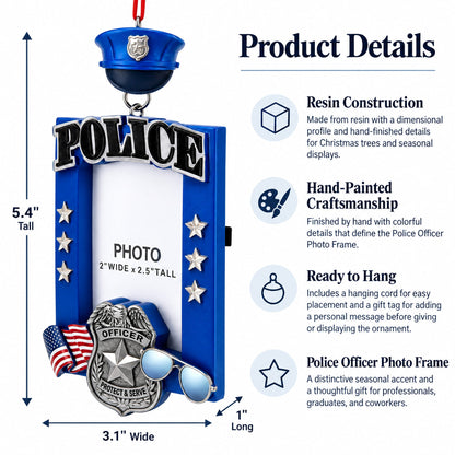Police Officer Badge and Hat Picture Frame Resin Christmas Ornament