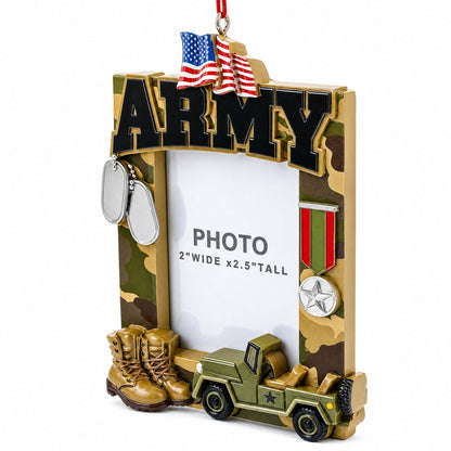 Patriotic Army Camouflage Photo Frame Resin Christmas Ornament