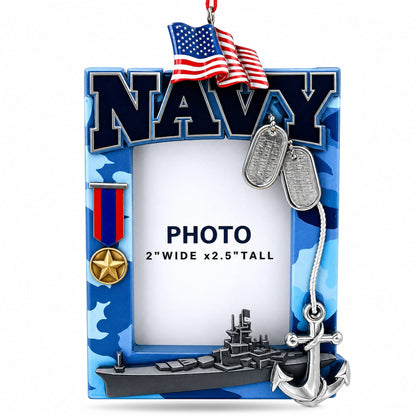 Navy Photo Frame Resin Christmas Ornament
