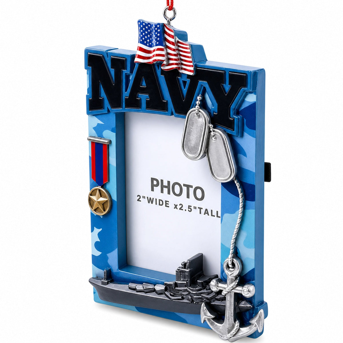 Navy Photo Frame Resin Christmas Ornament