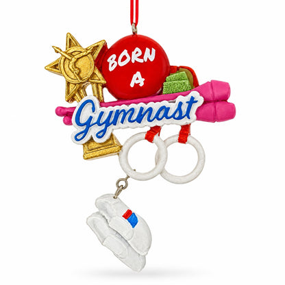 Born A Gymnast Rings And Trophy Resin Christmas Ornament