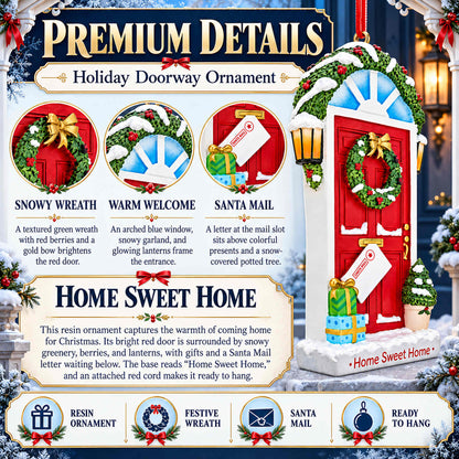 Home Sweet Home Red Door Wreath Resin Christmas Ornament