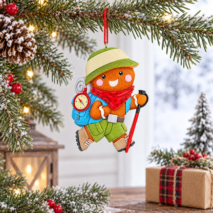 Hiking Gingerbread Man With Backpack Compass Resin Christmas Ornament
