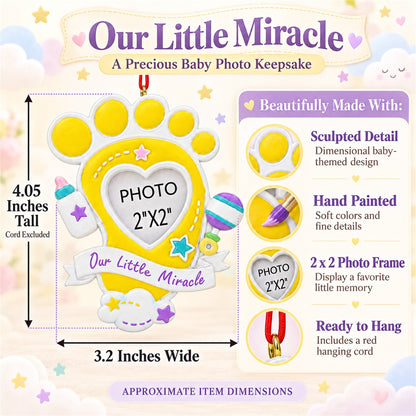 Our Little Miracle Baby Footprint Picture Frame Resin Christmas Ornament