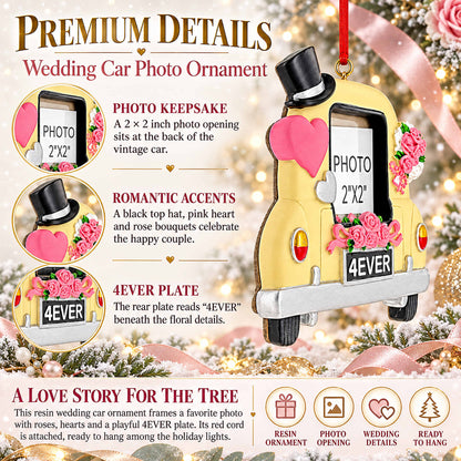 Just Married Wedding Car 2x2 Photo Frame Resin Christmas Ornament