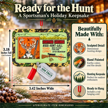 Buck's Hunting License Camo Resin Christmas Ornament