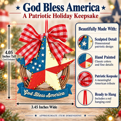 Americana Patriotic Star Wreath God Bless America Resin Christmas Ornament