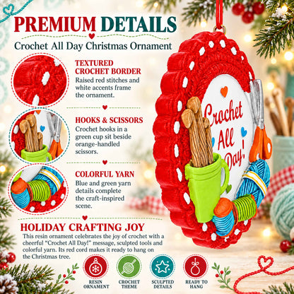 Crafter Hobby Crochet All Day Yarn Resin Christmas Ornament