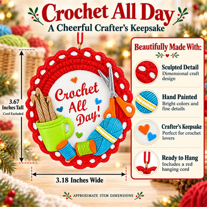 Crafter Hobby Crochet All Day Yarn Resin Christmas Ornament