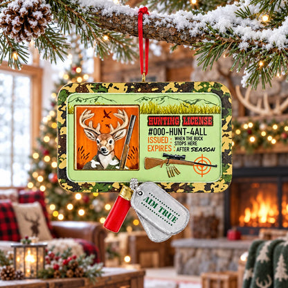 Buck's Hunting License Camo Resin Christmas Ornament