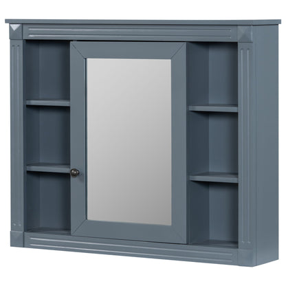 Wall Mounted Bathroom Storage Cabinet With Mirror, Cabinet With 6 Open Shelves And Adjustable Interior