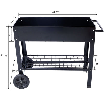 Elevated Mobile Raised Ergonomic Metal Planter Garden Bed With Wheels Powder Coated Steel - Black