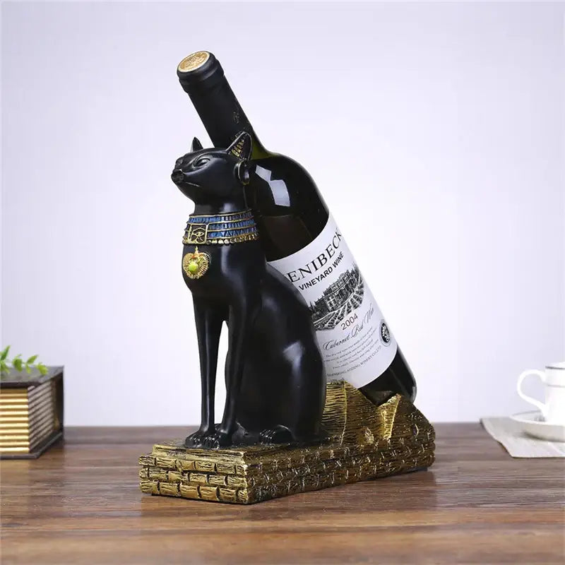 Egyptian black & gold cat god wine rack dining room decor