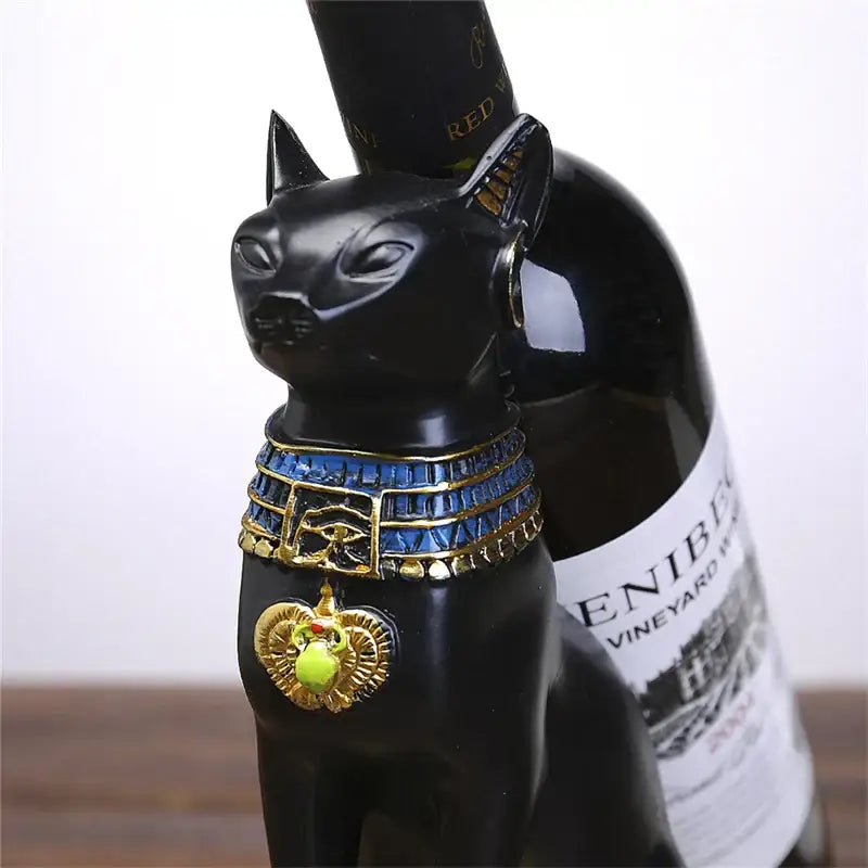 Egyptian black & gold cat god wine rack dining room decor