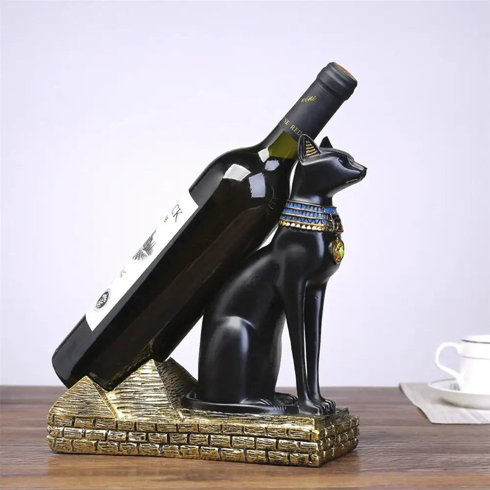 Egyptian cat black & gold wine bottle holder dining room decor