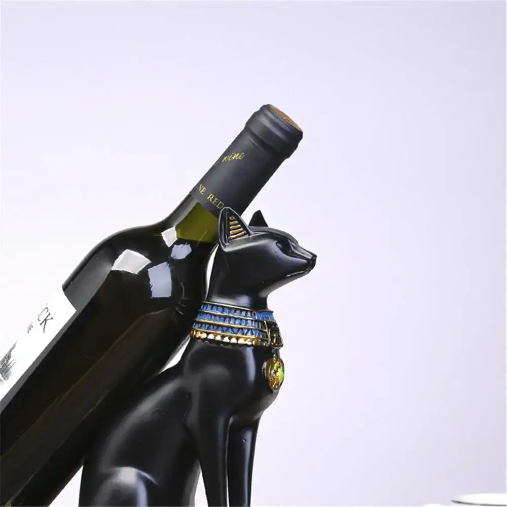 Egyptian cat black & gold wine bottle holder dining room decor