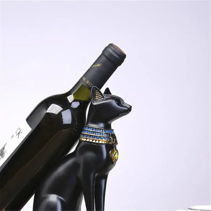 Egyptian cat black & gold wine bottle holder dining room decor